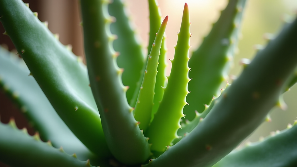 Eye-level view of a green aloe vera plant