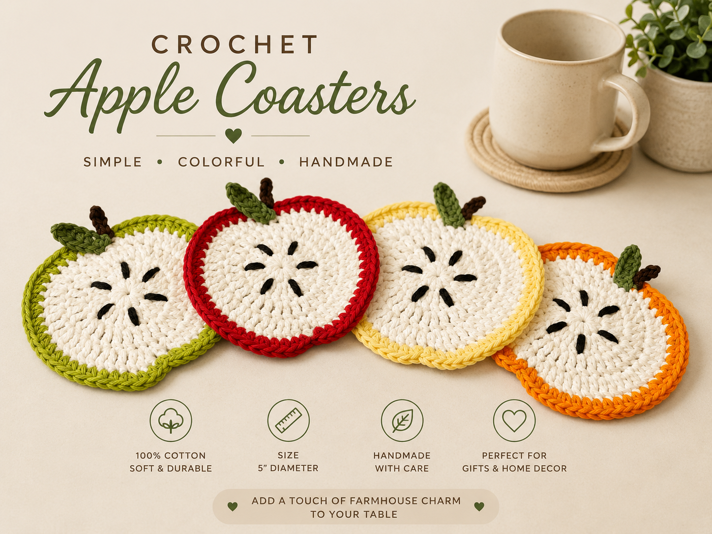 Crochet Apple Coasters