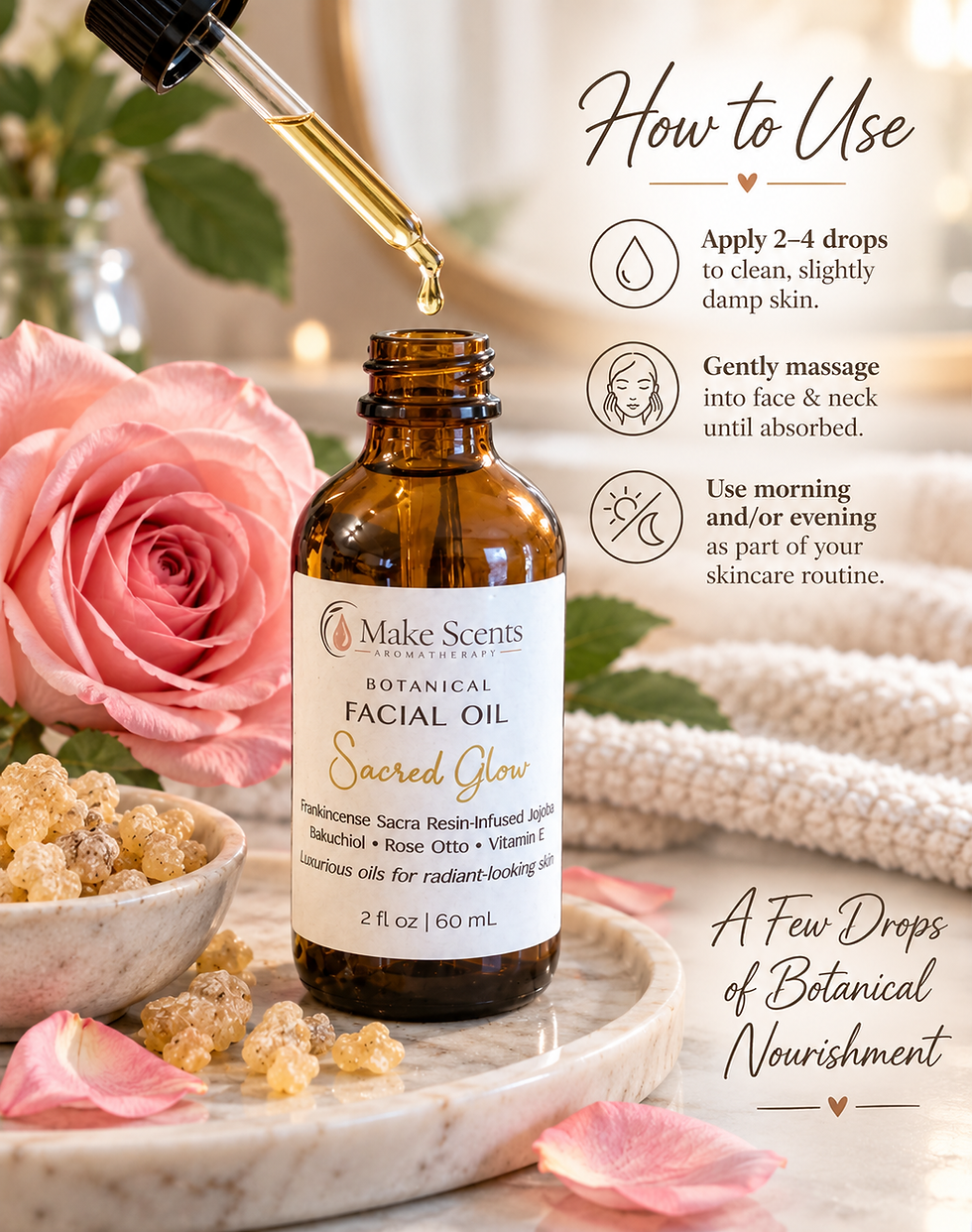 Sacred Glow Facial Serum | Frankincense Sacra, Bakuchiol & Rose Otto