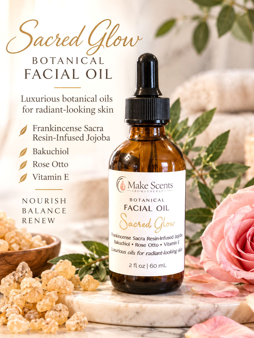 Sacred Glow Facial Serum | Frankincense Sacra, Bakuchiol & Rose Otto