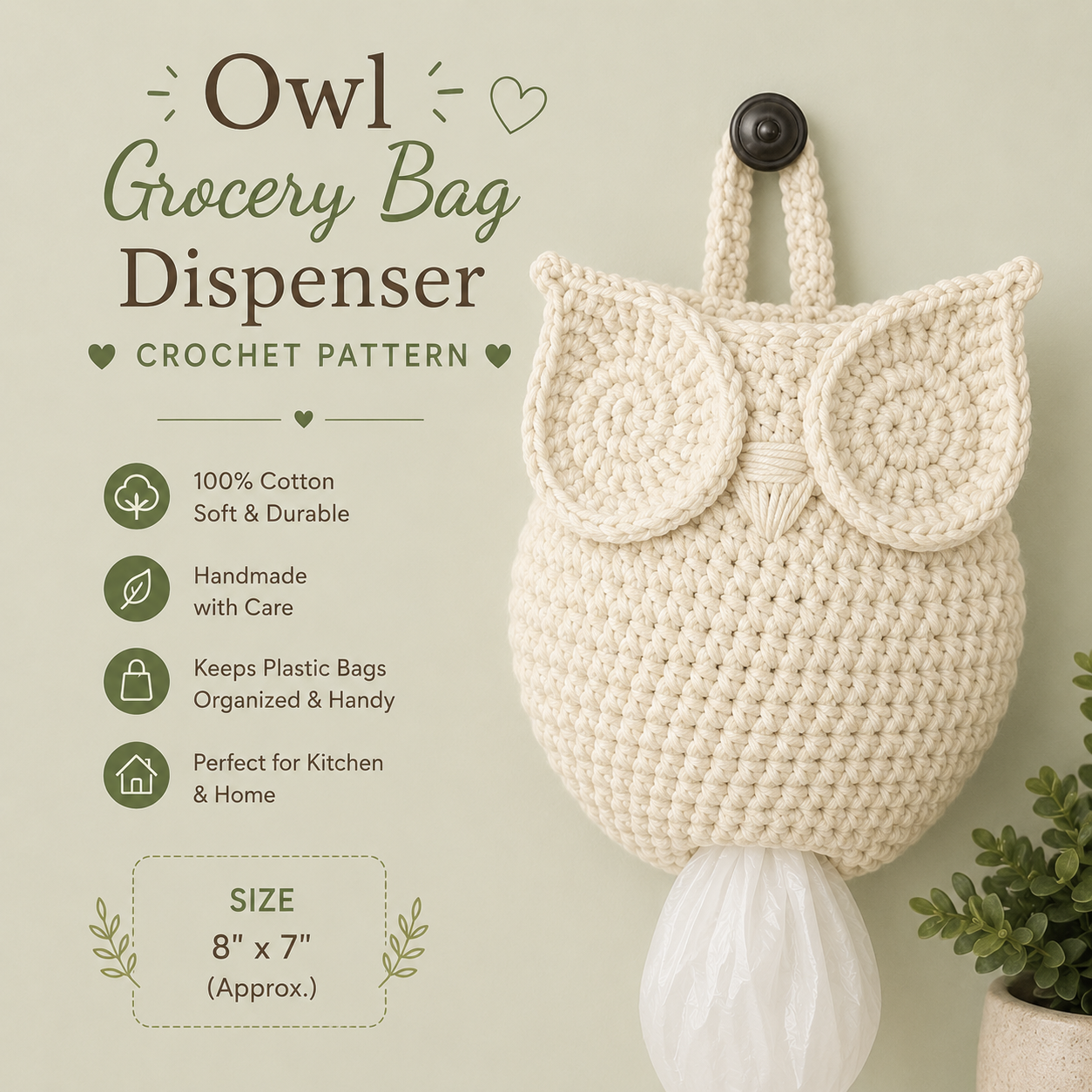 Owl Grocery Bag Dispenser Crochet Pattern Instant PDF Download