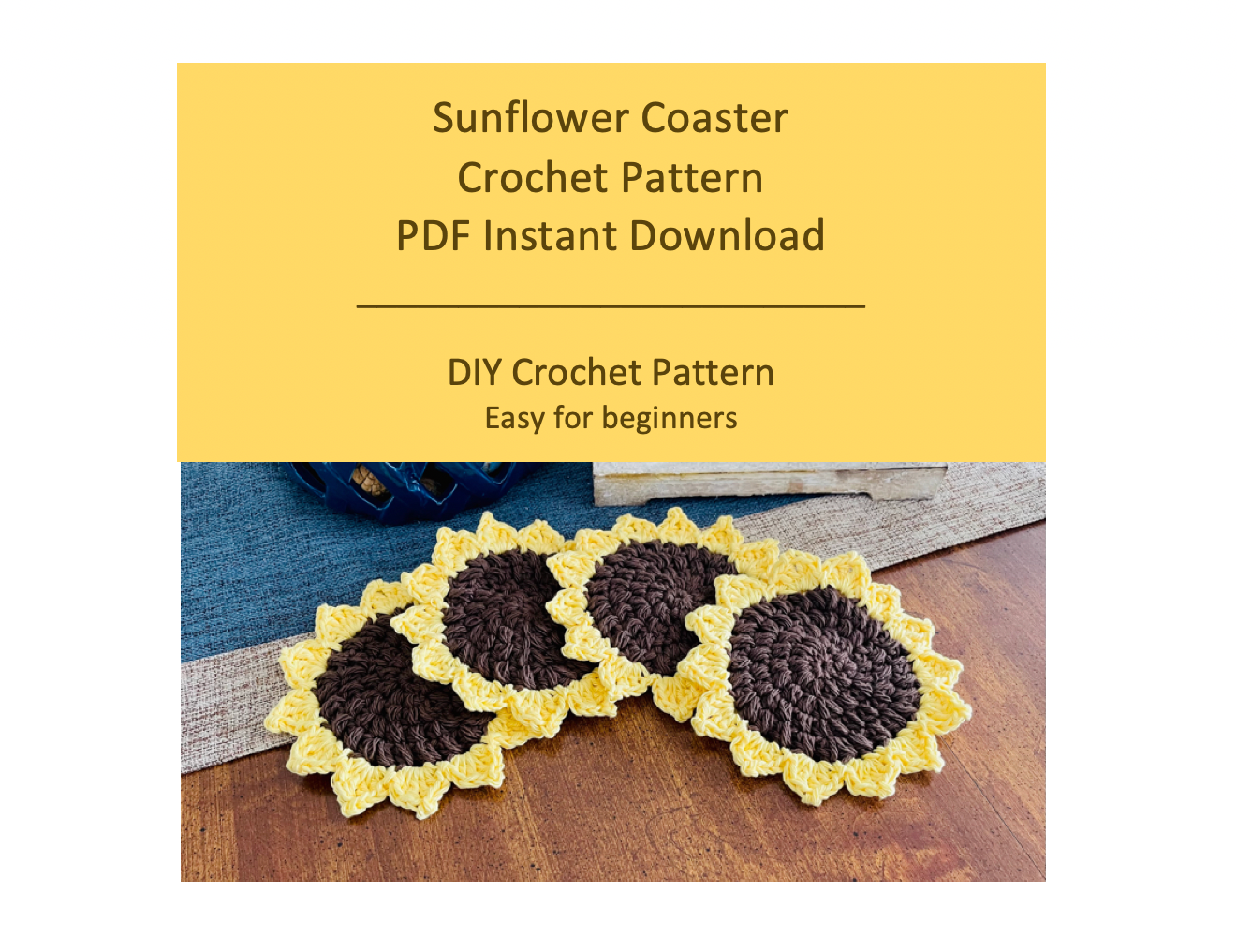 Sunflower Coaster Crochet Pattern Instant PDF Download