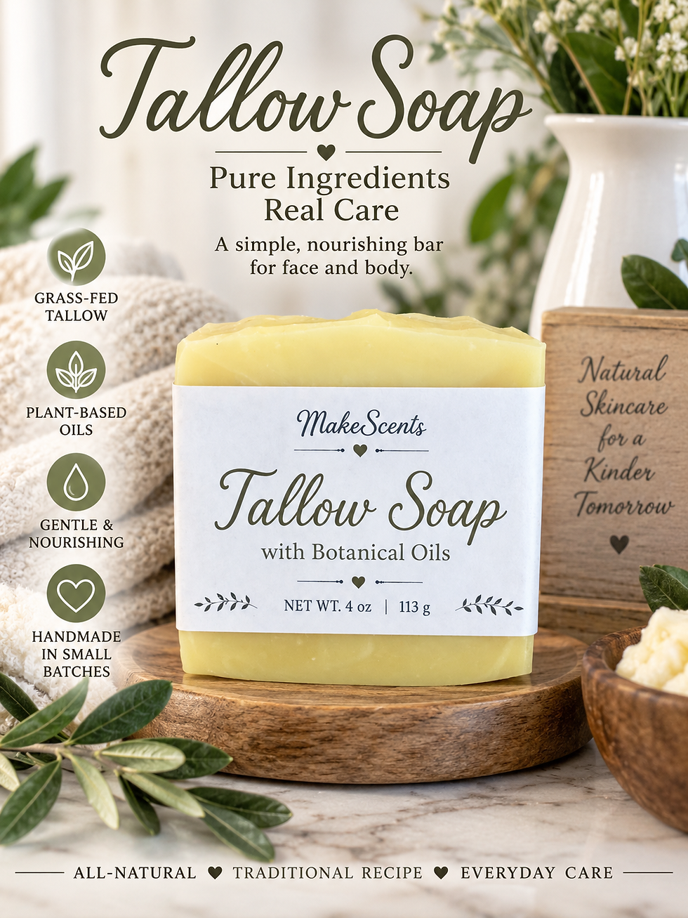 Beef Tallow Unscented Soap