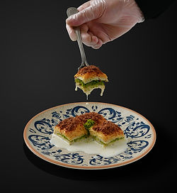 Pistachio Milky BACLAVA Served with Milk and Cocolate Powder