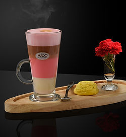 Premium espresso with hot milk and Condensed Milk with Rose Syrup