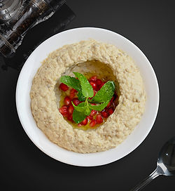 Aubergine purée with tahini, garlic and olive oil.