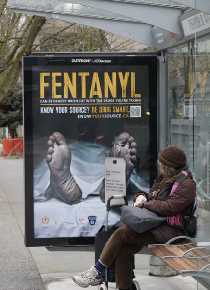 An advertisement at a bus stop in Vancouver, BC, promoting greater awareness about drug contents. Source: cbc.com