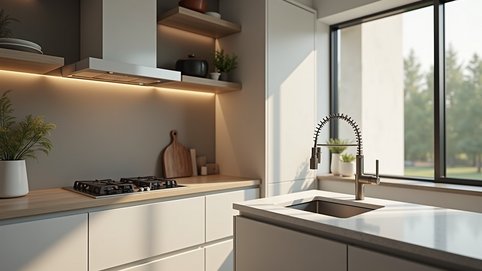 Close-up view of a beautifully designed custom kitchen with modern finishes