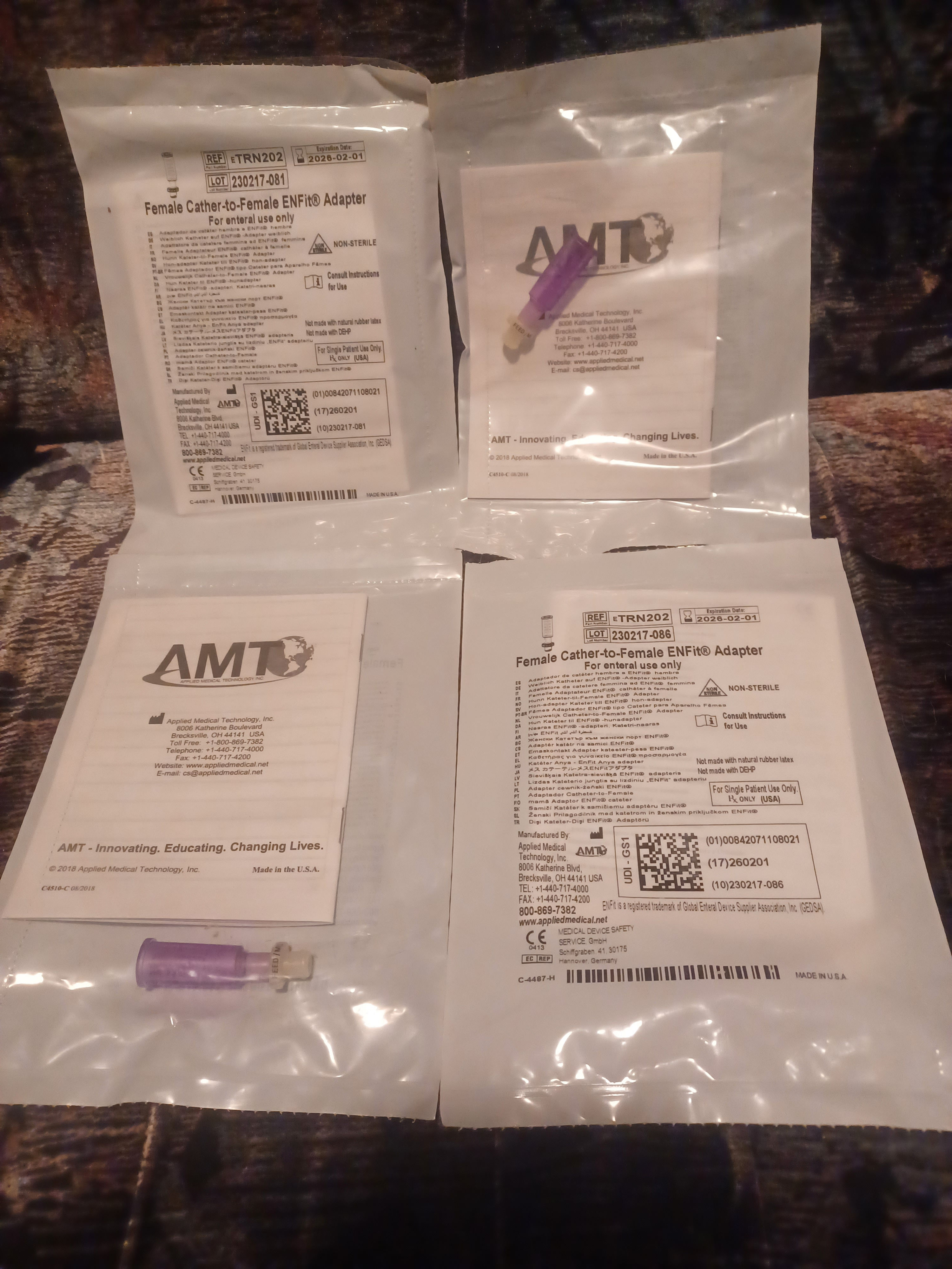 Female cather-to-Female Enfit Adapters  - lot of 4 Ref TRN202  Dated: 02-01-2026