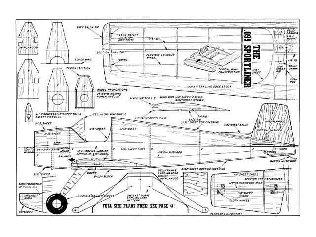 building plans for .099 Sportliner control line model airplane