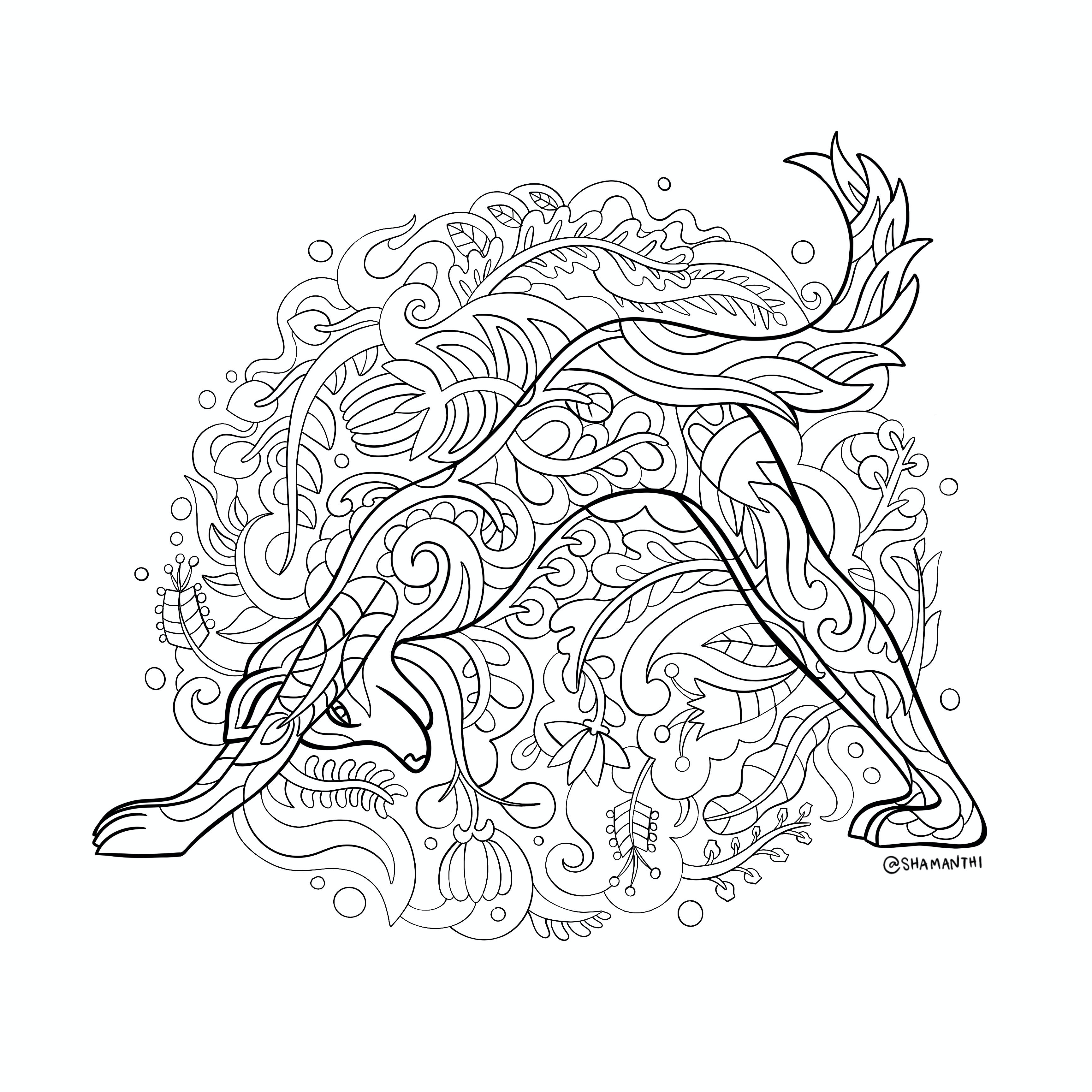 Yoga Animals Downward Dog - A4 Colouring Page