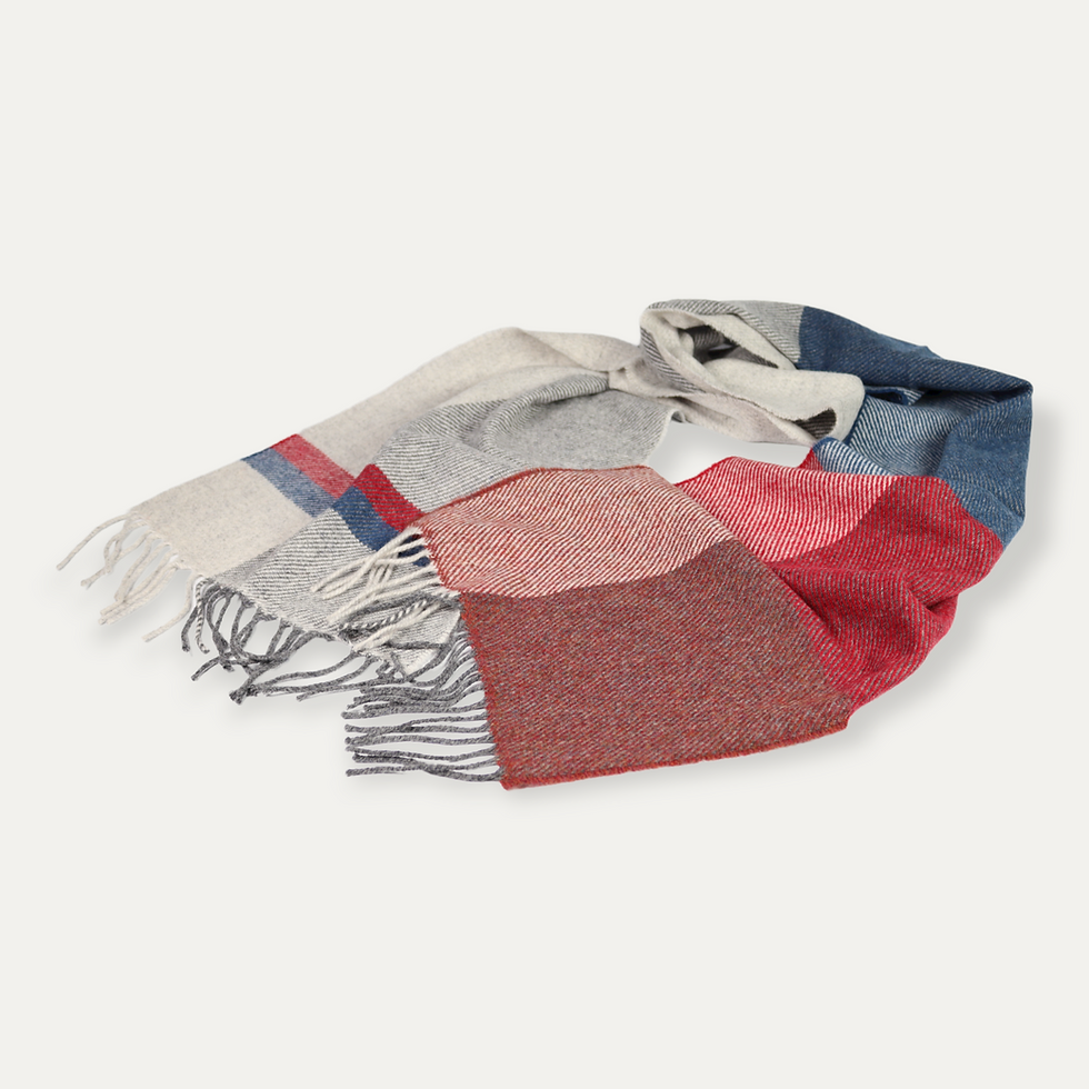 Thumbnail: Blue/Red/Grey Strip Scarf by Foxford