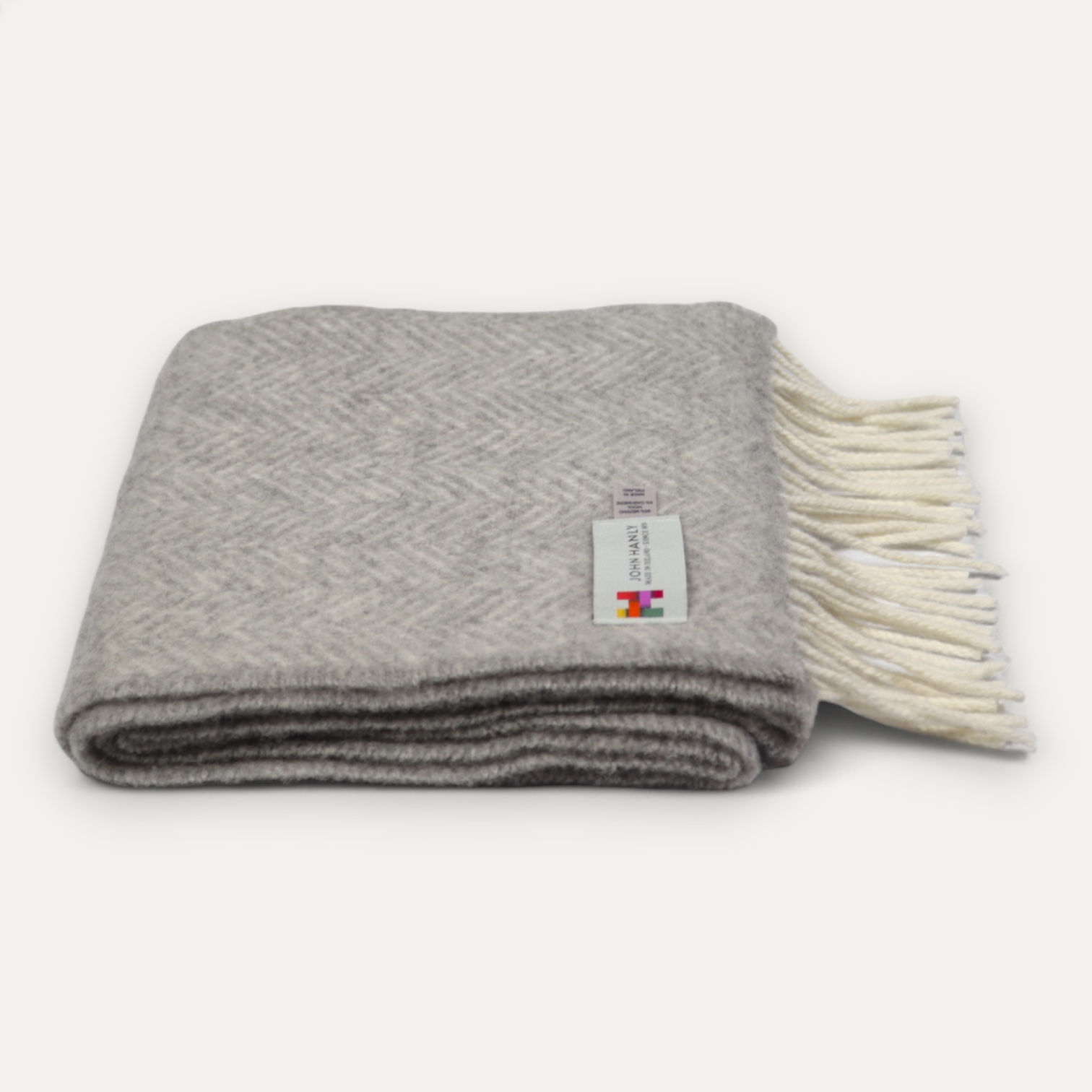 Cashmere Merino Scarf Light Grey Cream Herringbone