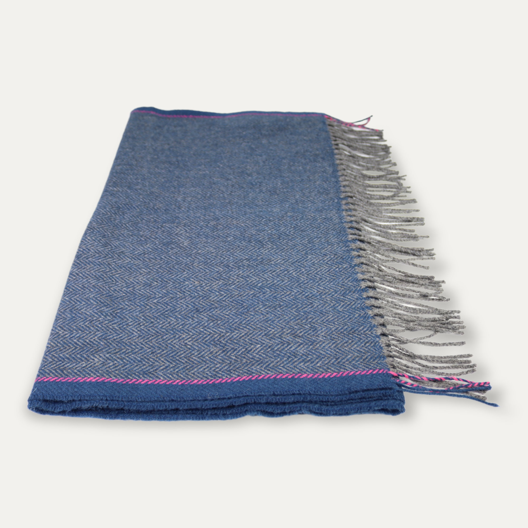 Blue Herringbone Giant Lambswool Scarf by Foxford