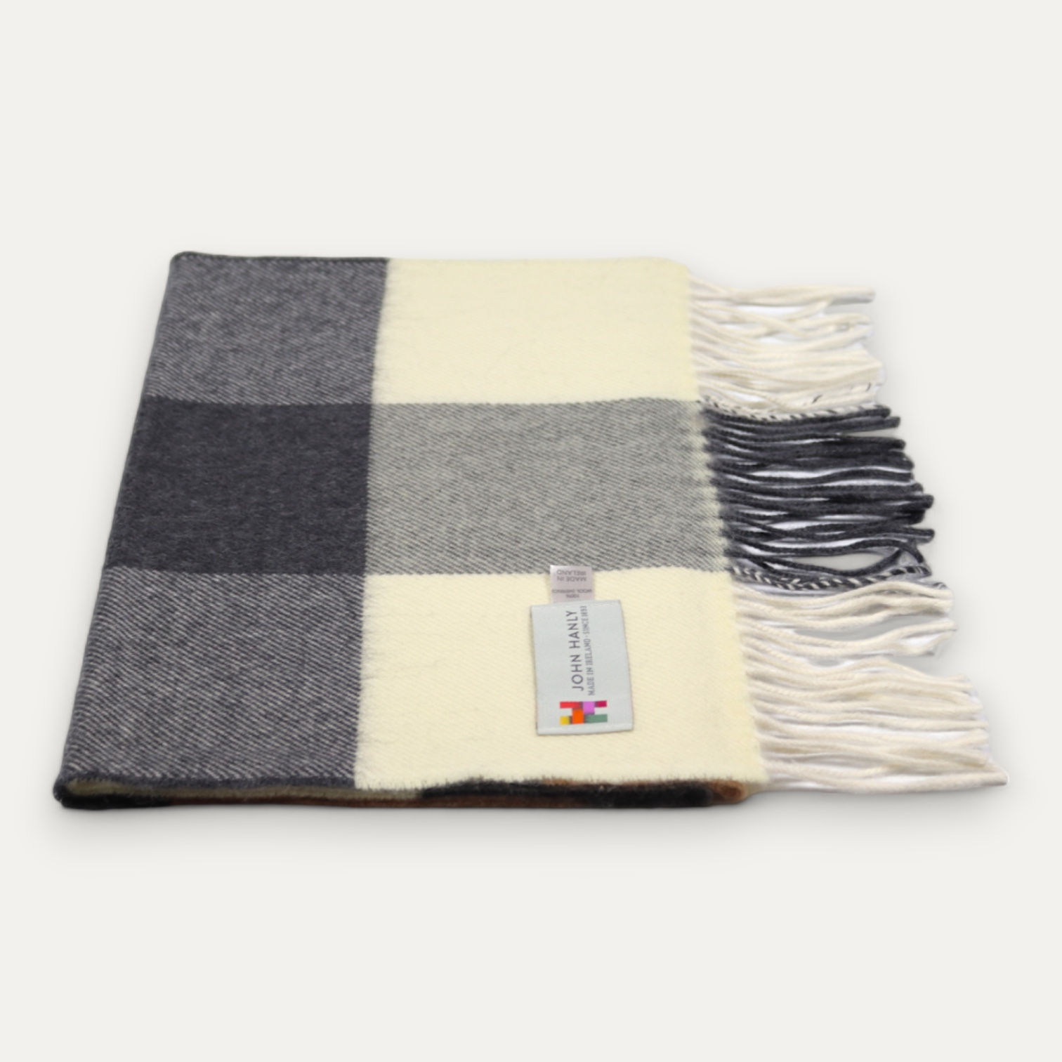 Extra Fine Merino Wool Scarf Grey Camel Cream Fields