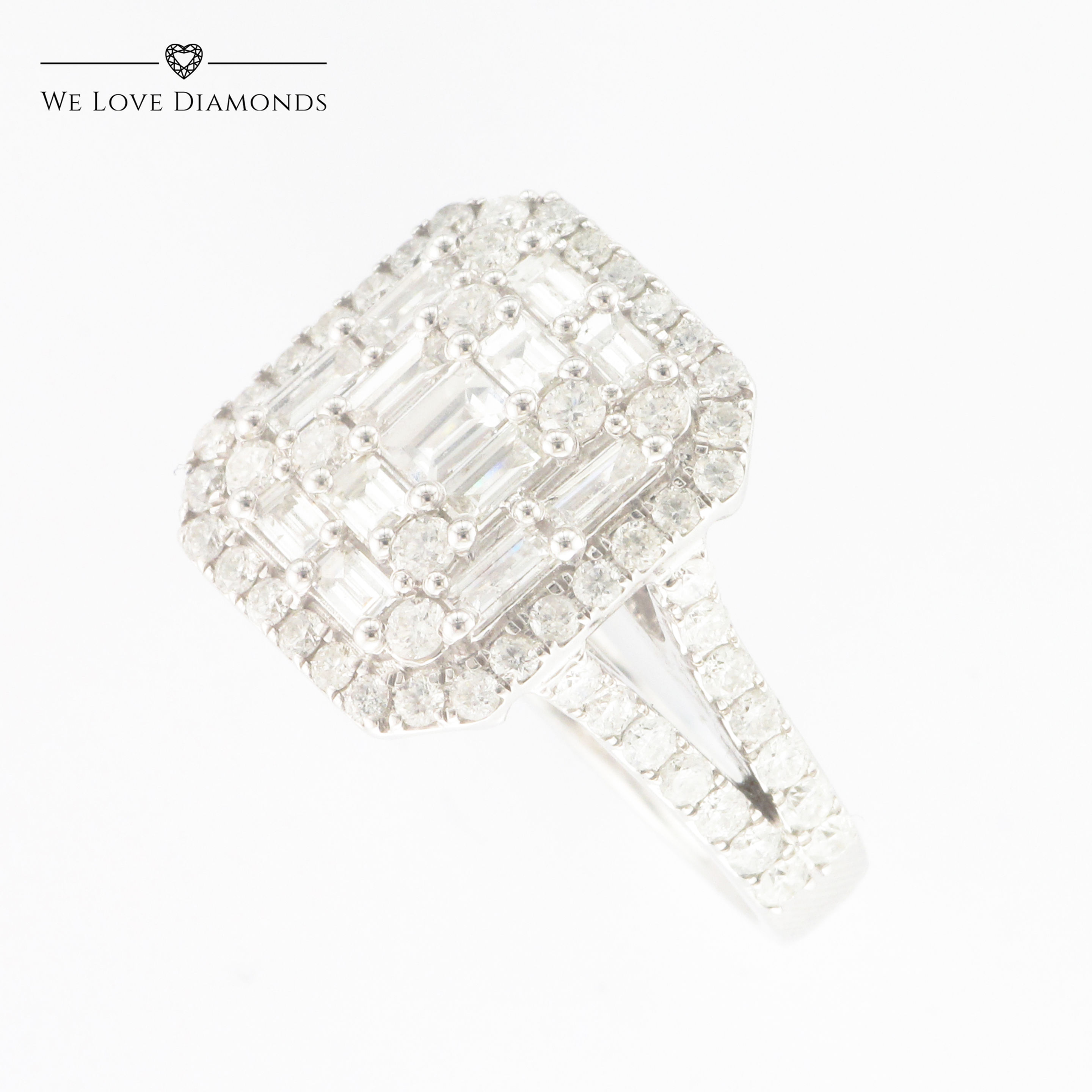 We Love Diamonds 2.19 Carat Baguette & Round Cut Diamond Cluster Ring On 9 Carat White Gold 001