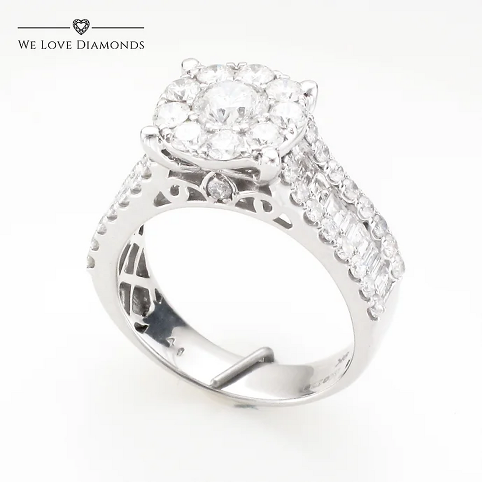 We Love Diamonds Big Bold Bling 3.02 Carat Baguette & Round Brilliant Cut Diamond Ring On 9 Carat White Gold