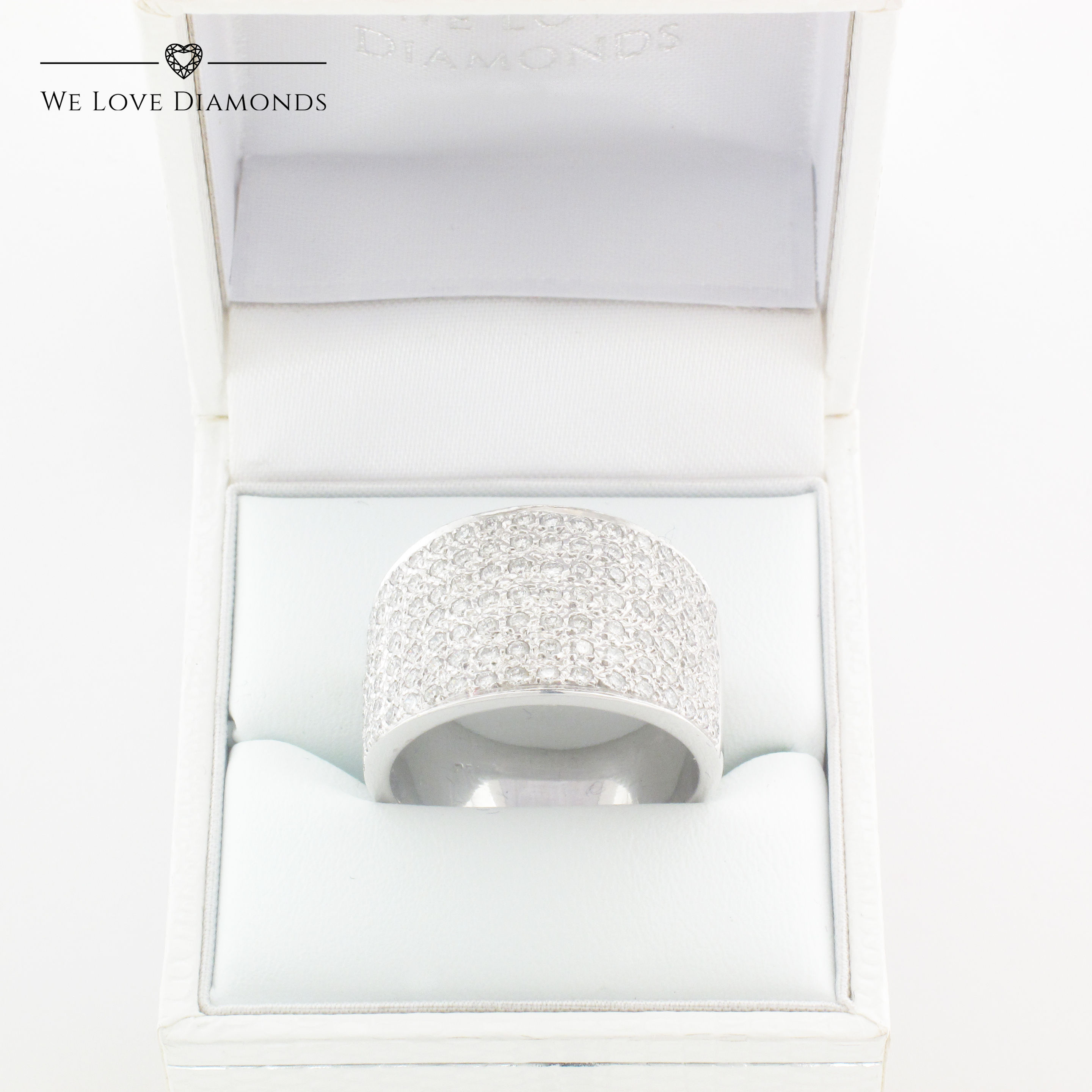 We Love Diamonds 3.06 Carat Pavé Set Unisex Natural Diamond Ring On 18 Carat White Gold 001