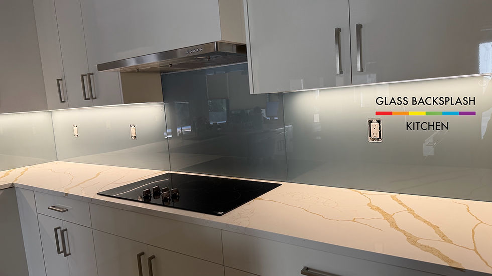 Light gray color glass backsplash kitchen