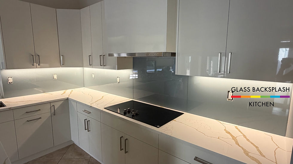 Light gray color glass backsplash kitchen