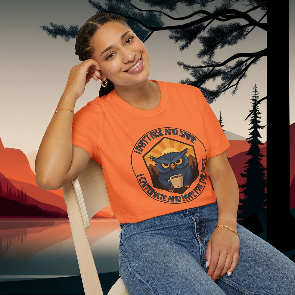 Thumbnail: I Don't Rise and Shine Grumpy Owl Shirt - Brown/Blue Logo