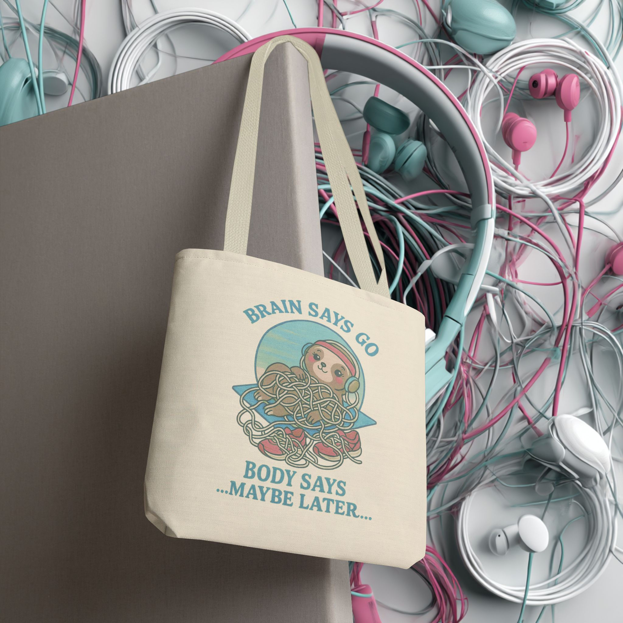 Maybe Later Tangled Yoga Sloth Large Tote Bag