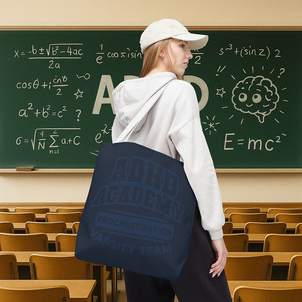 Thumbnail: ADHD Academy Procrastination Varsity Team Large Tote Bag