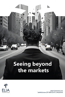 Print ad campaign for Elia Investment Advisors finance company of man in suit seeing beyond the markets
