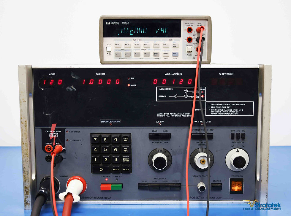 Rotek 800A Precision Wattmeter Calibrator Front view with a meter
