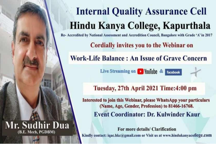 Webinar on Work life balance: An issue of Grave | Hindu Kanya College