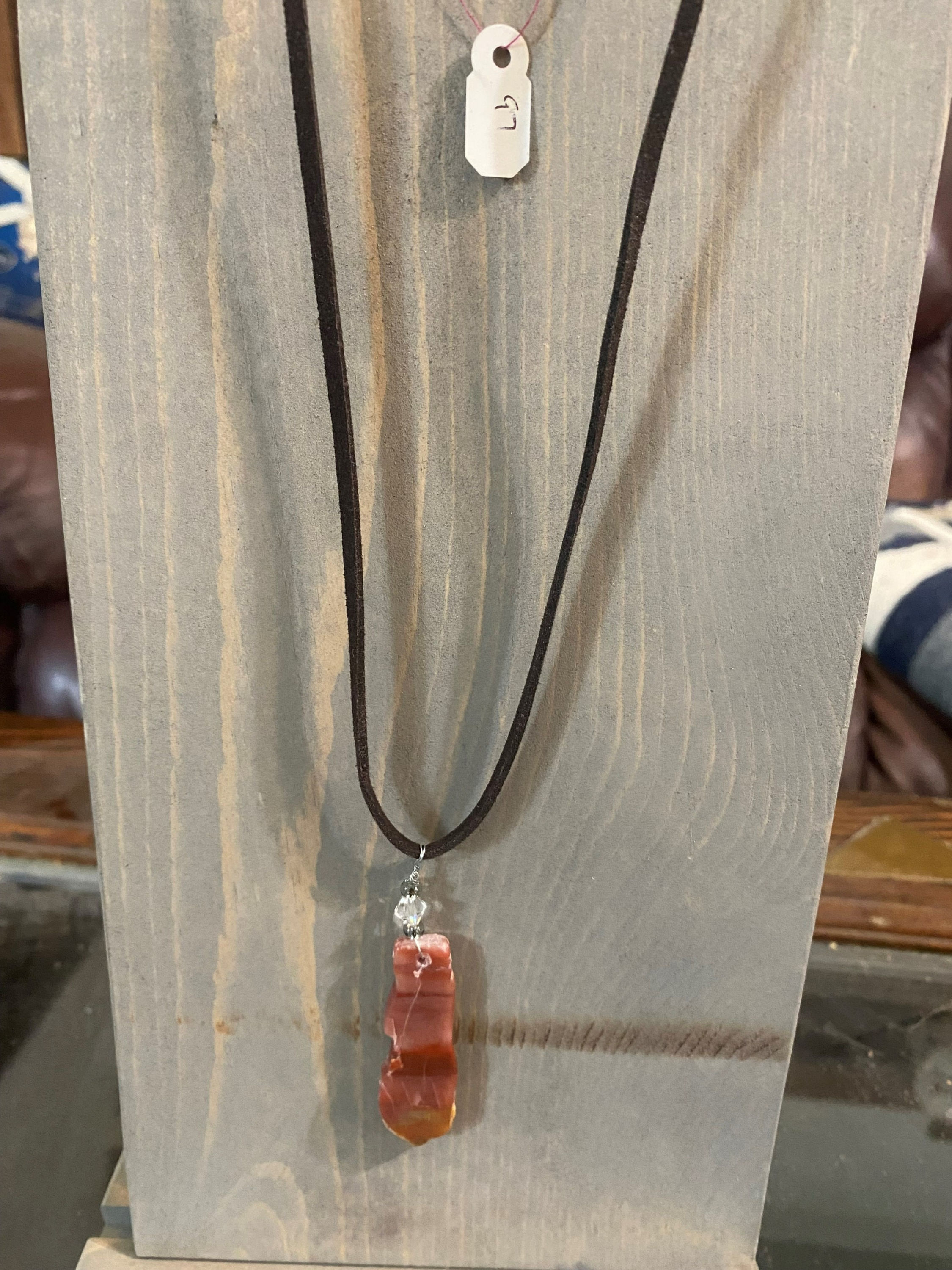 Carnelian Agate on Brown Leather