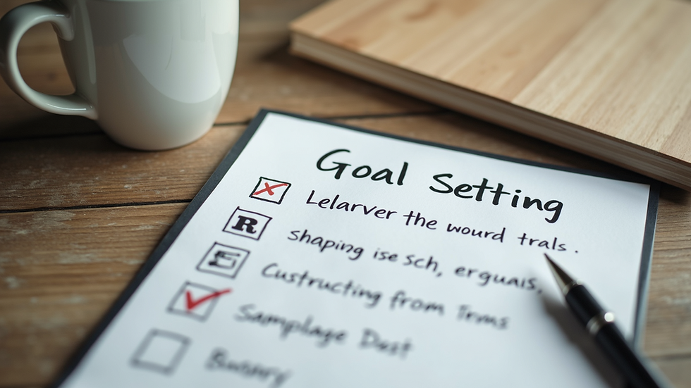 High angle view of a checklist with the 5 R's of goal setting written on paper