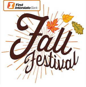 Fall Festival flyer with orange, yellow and green leaves and fall colors.