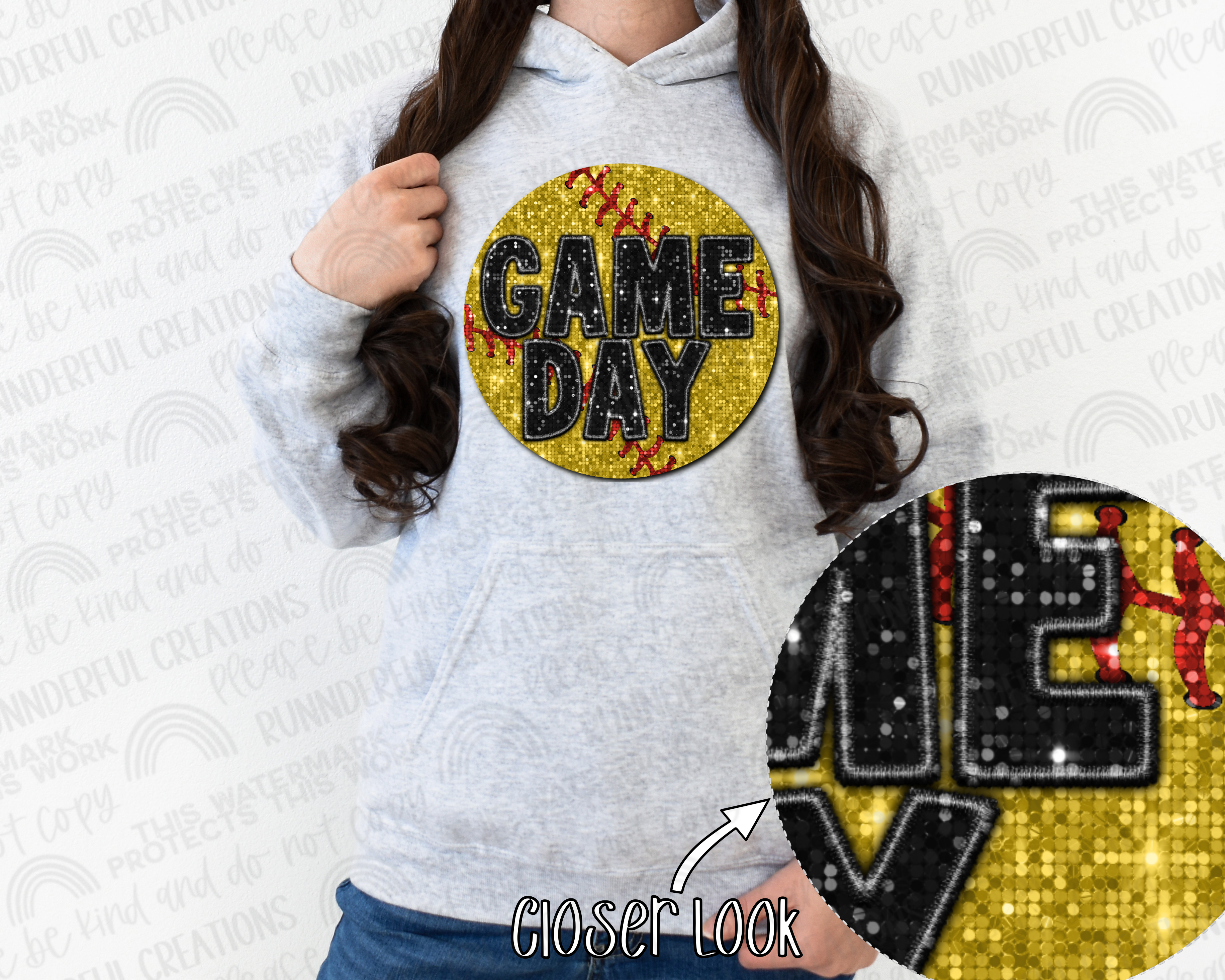 Softball GAME DAY FAUX Sequin Design