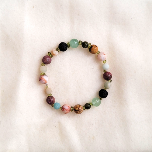 V3 Jewelry Lava Beads, Amethyst and Silver Ball Stretchable Bracelet main image 1