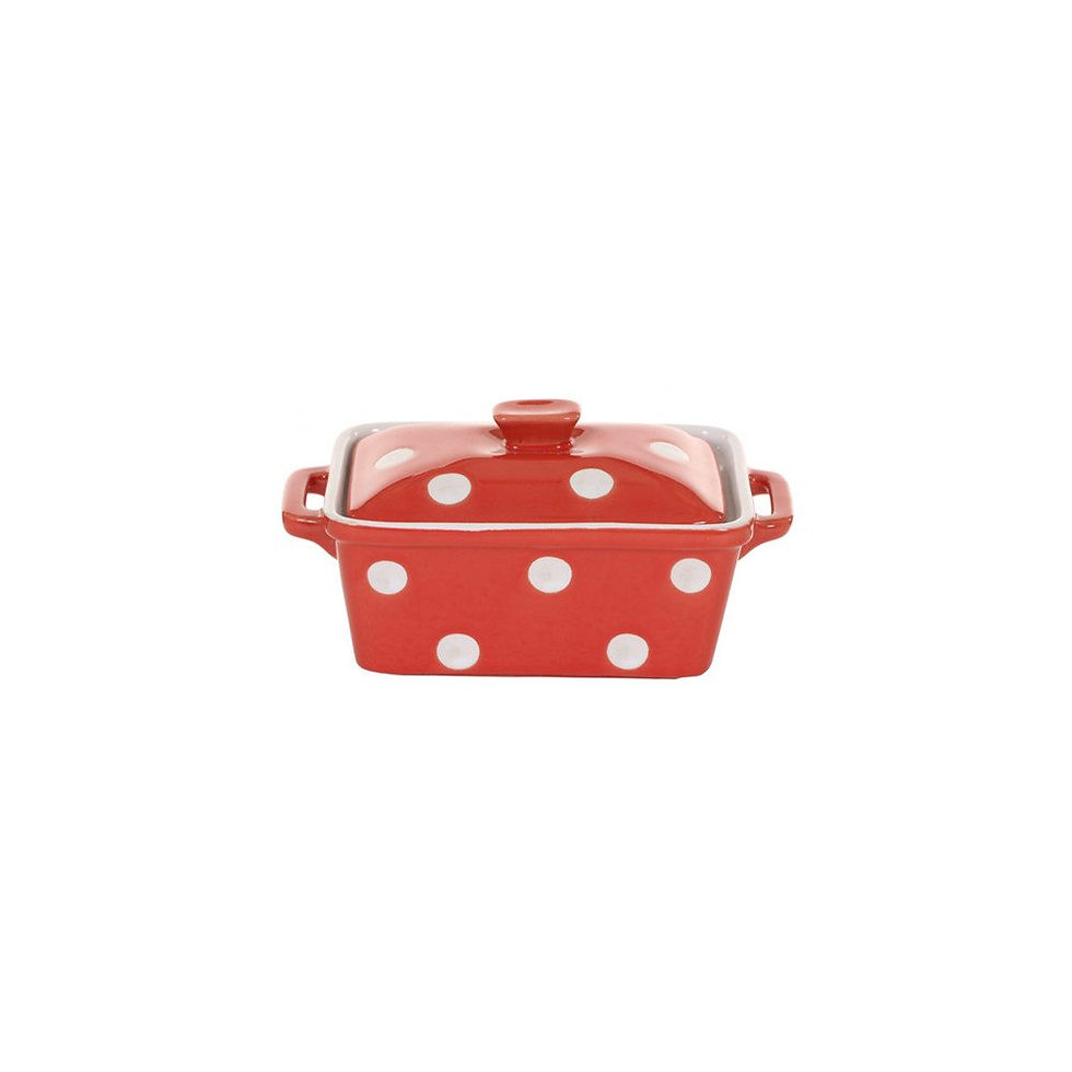 ISABELLE ROSE Butterdose Punkte Dots Herzen aus handbemalter Keramik mit Deckel