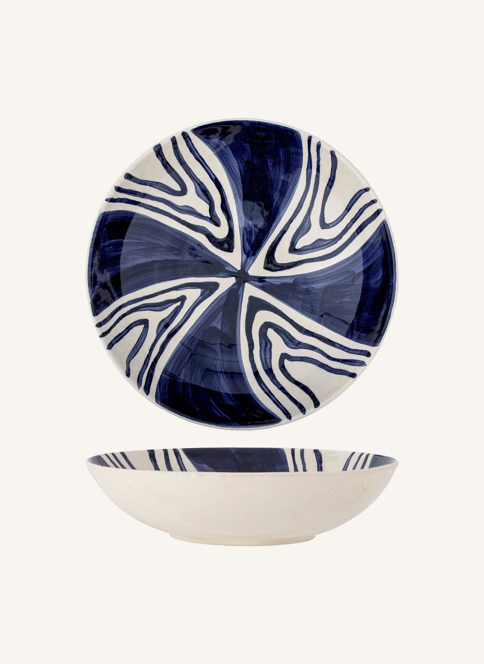Bloomingville Servierschüssel Shama, Steingut blau, handbemalt, Ø33,5 cm