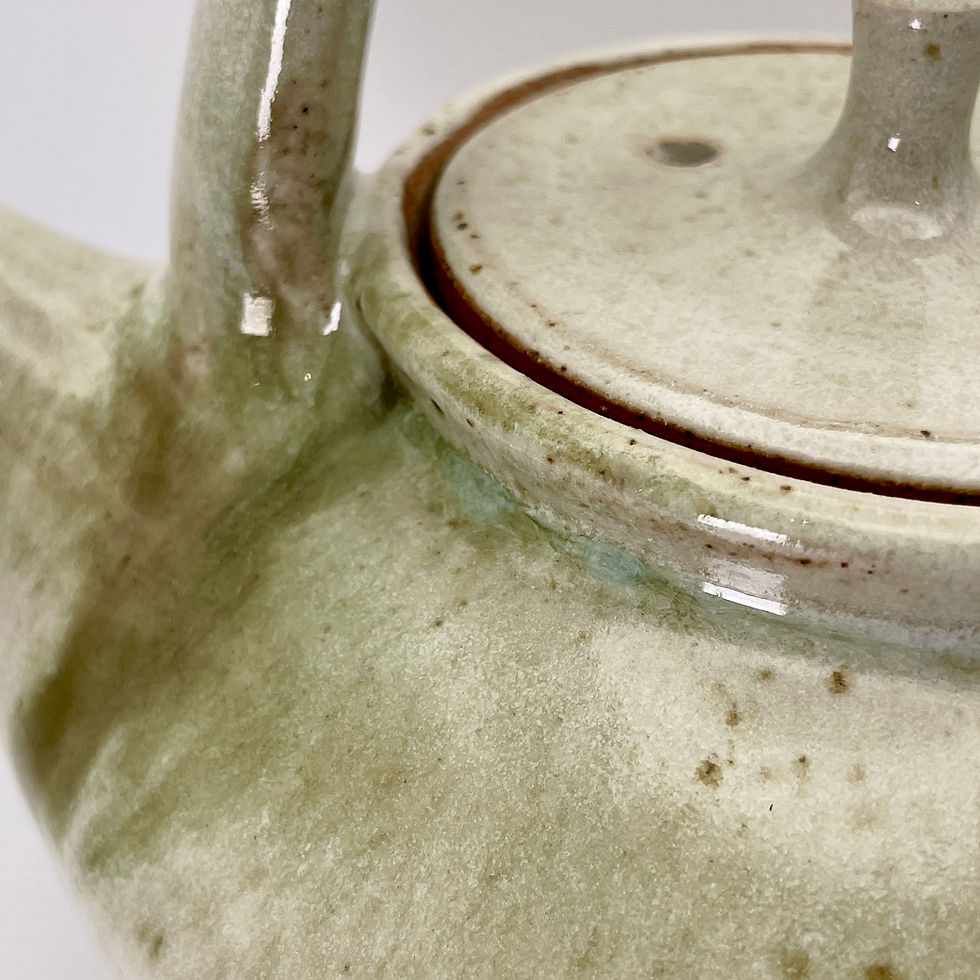 Thumbnail: Stoneware teapot in soft white with sprays of copper oribe and wood ash