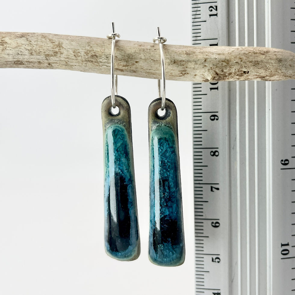 Thumbnail: Long black porcelain earrings in deep green-blue