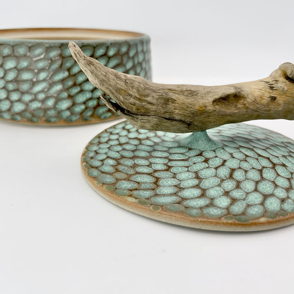 Thumbnail: Carved driftwood pot in weathered green