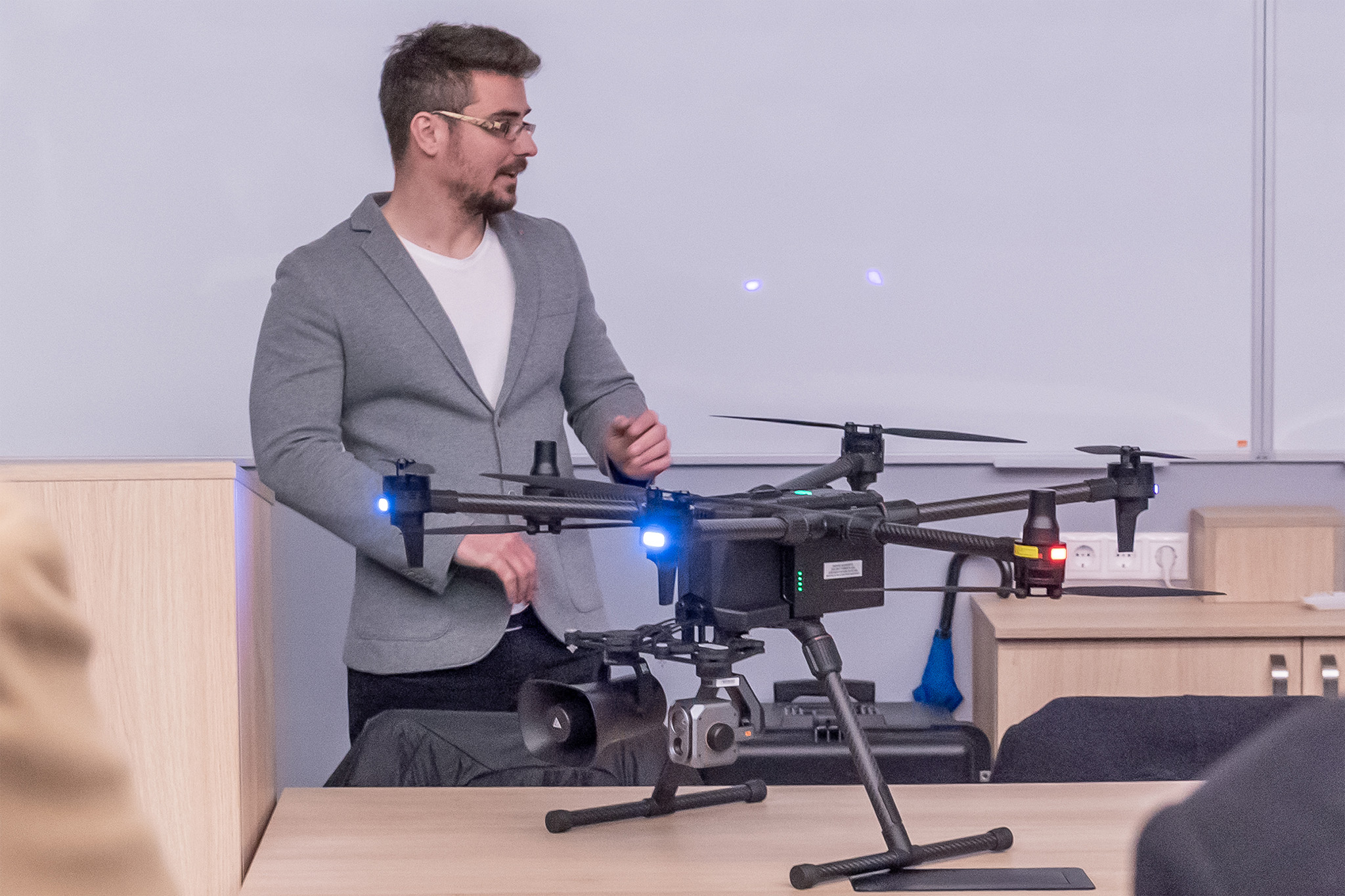  The drone developments of Széchenyi István University were presented at the meeting by Barnabás Kiss, PhD student