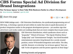 CBS Forms Special Ad Division for Brand Integrations