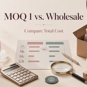 Korean beauty supplier comparison showing MOQ 1 testing wholesale buying and total cost