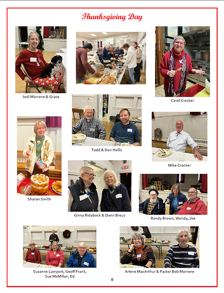 A collage of nine photographs of people attending a "Thanksgiving Day" gathering, some smiling and interacting.