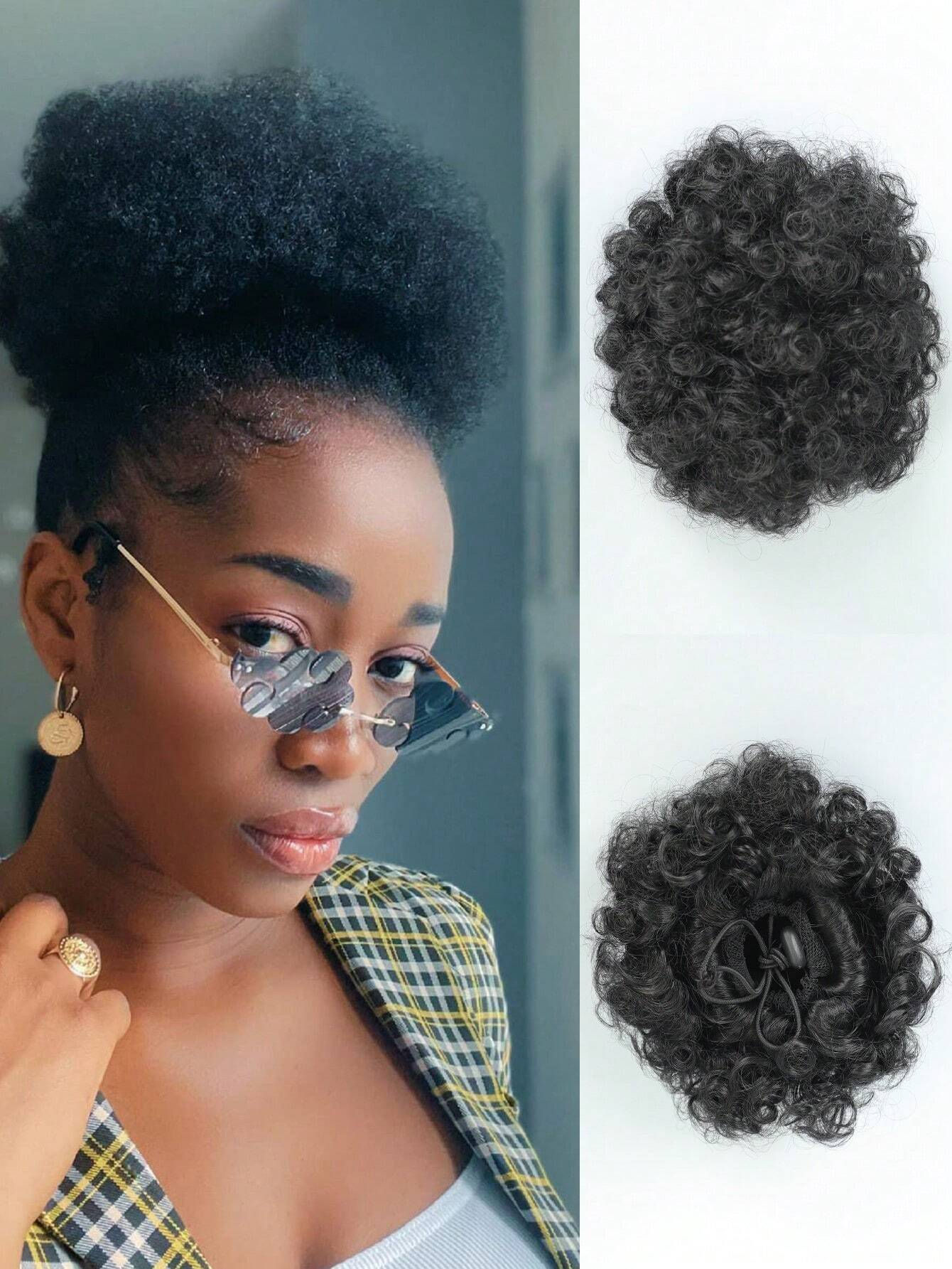 Short Afro Curly Synthetic Hair Buns