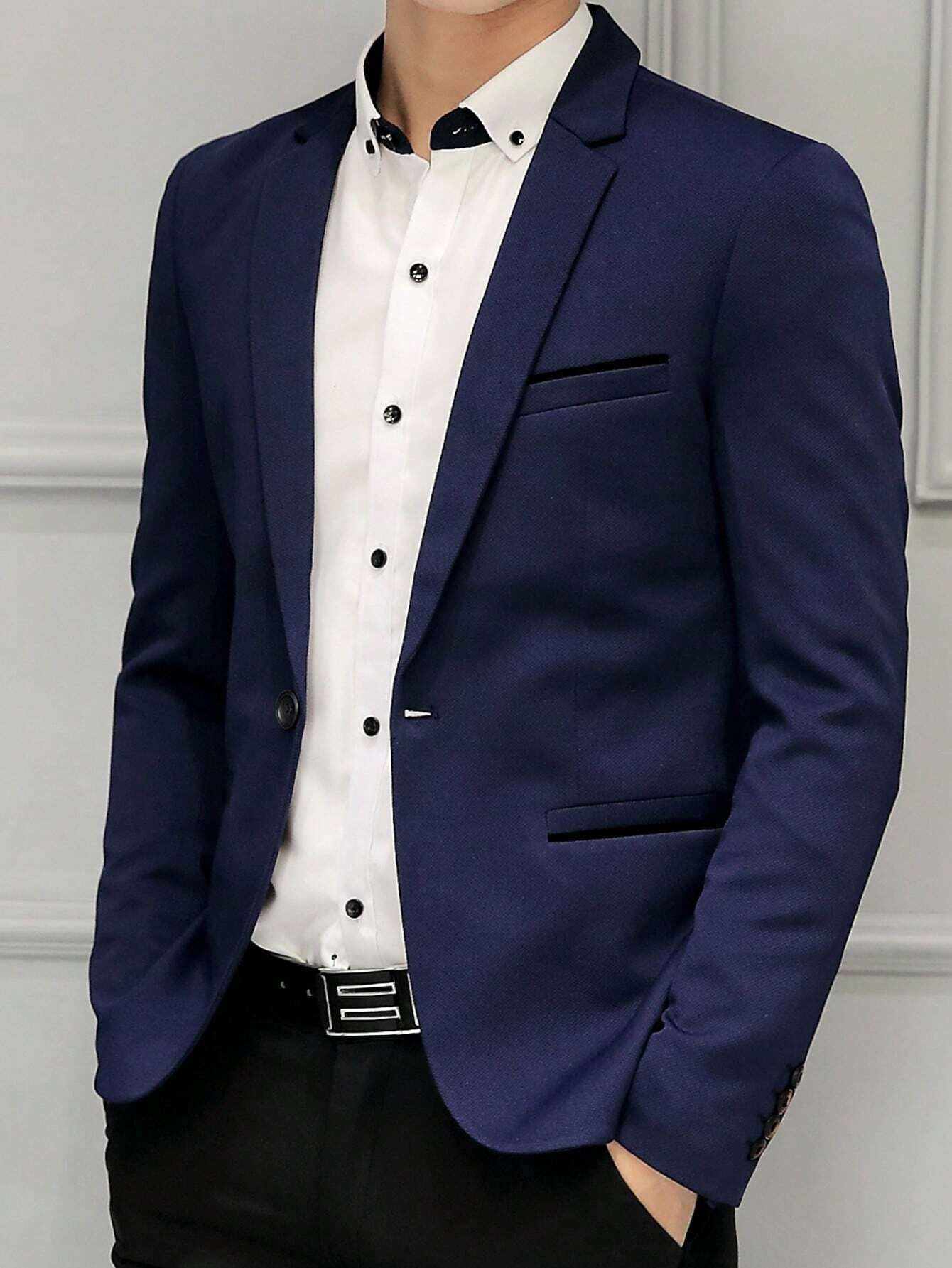 Navy Blue Single Button Blazer