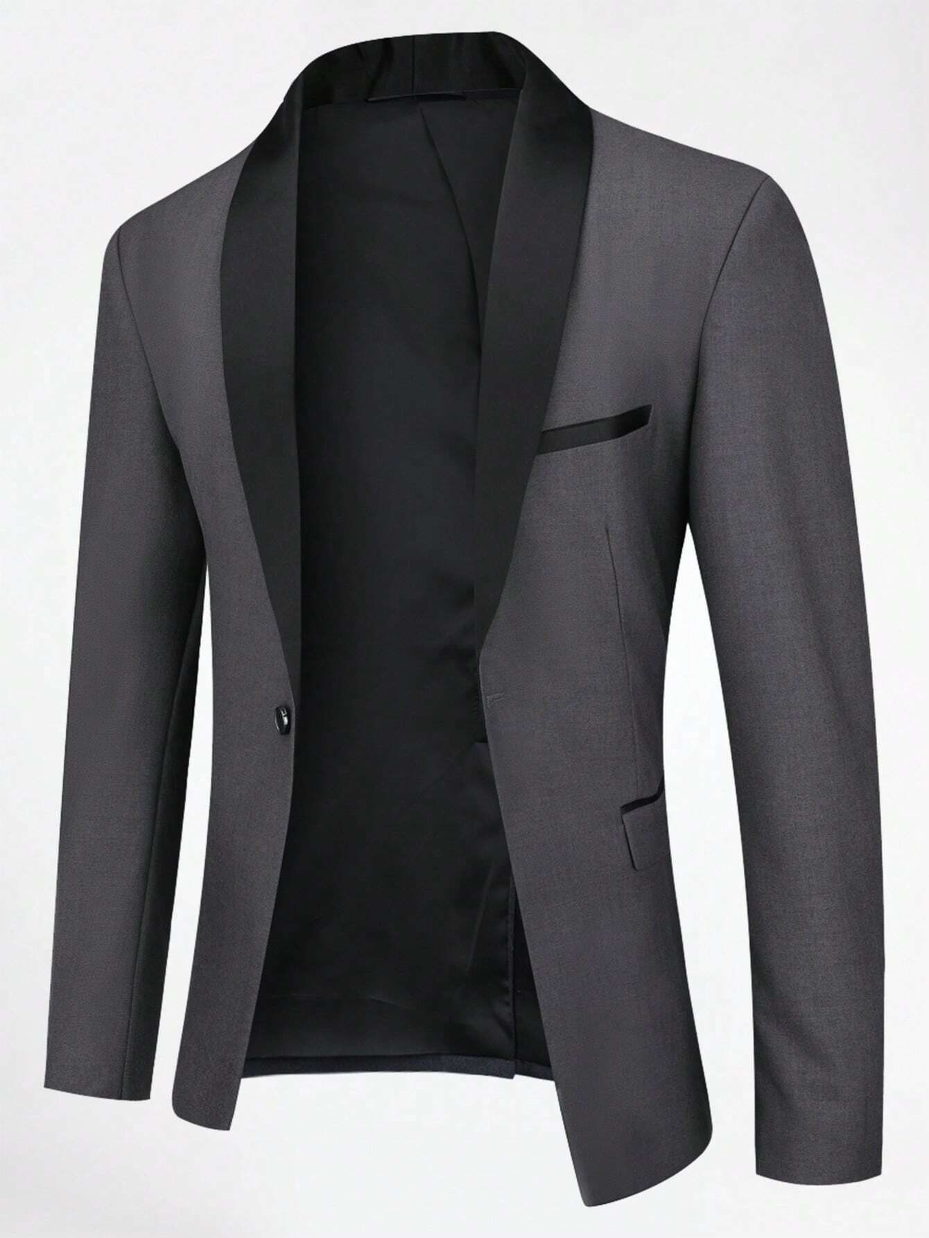 Gun Metal Shawl Collar Single Button Blazer