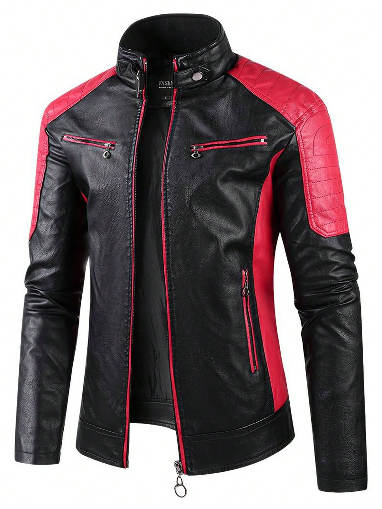 Biker Zip Up Accented Leather Jacket