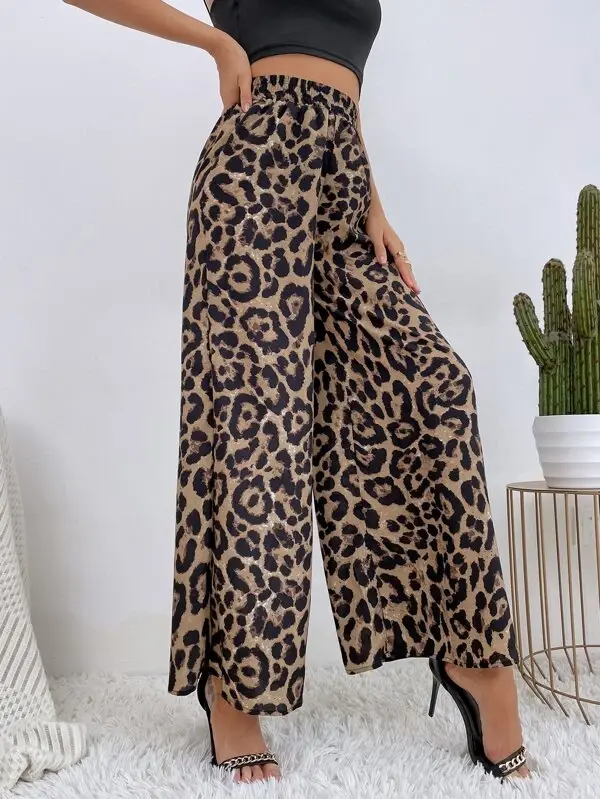 Thumbnail: Leopard Print Wide Leg Pants
