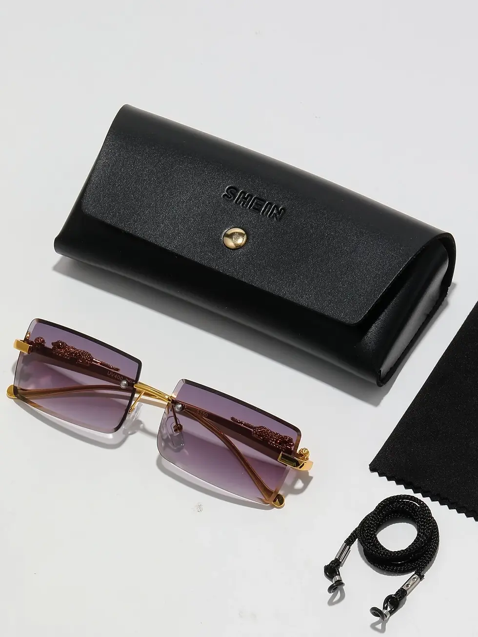 Thumbnail: Men Rimless Leopard Decor Fashion Glasses With Glasses Rope